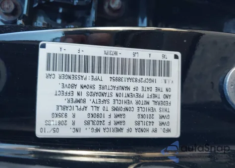 2010 Honda Accord 2.4 Ex-L from USA, damaged, VIN 1HGCP2F83AA138954